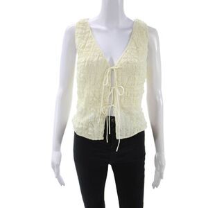 Yllw Women Bohemian Cropped V-Neck Sleeveless Tank Beige Size M